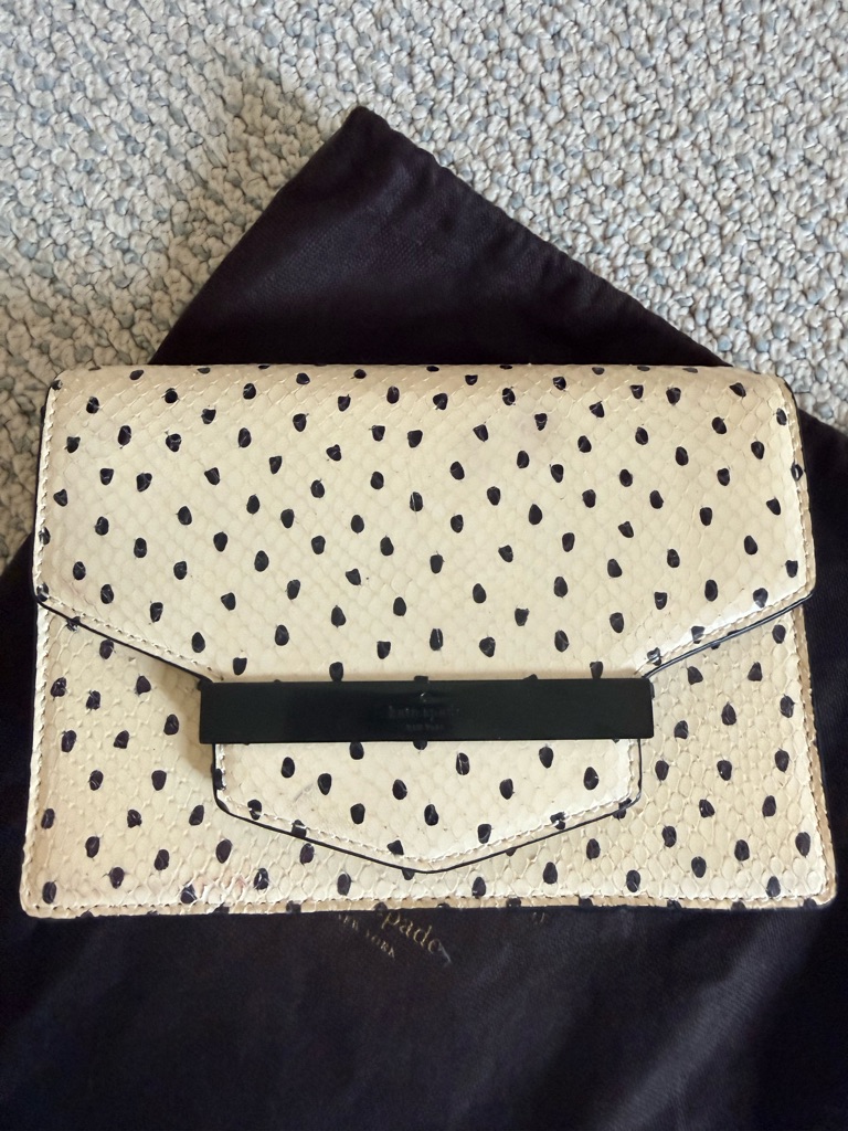 Kate Spade Ivory Snake Embossed Leather Kennedy Street Clutch With Chain